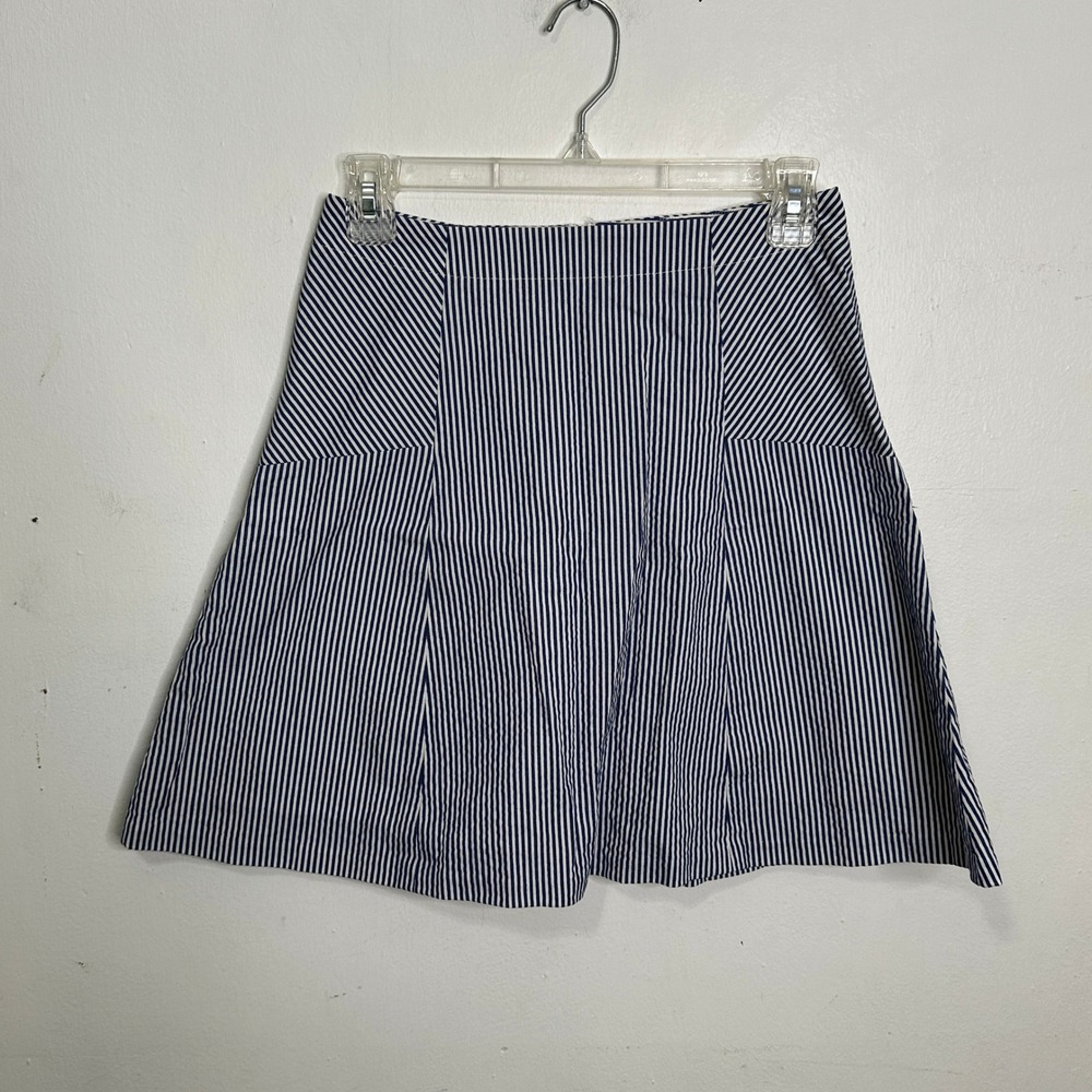 Ann Taylor LOFT Blue White Striped Mini Skirt Size 0P A-Line Lined Nautical‎